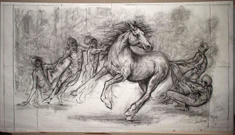 "Rides a pale horse"  charcoal on paper. 370x190cm